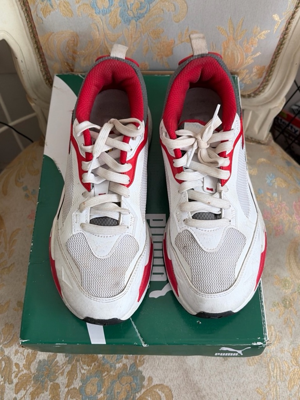 Puma White and Red Kids Athletic Sneakers